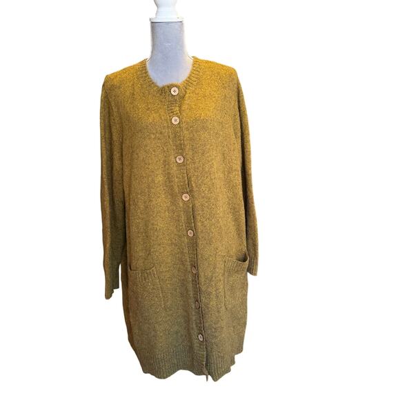 GUDRUN SJÖDÉN Alpaca Wool Blend Long Cardigan Sweater Mustard Yellow Gold XL - Picture 2 of 8